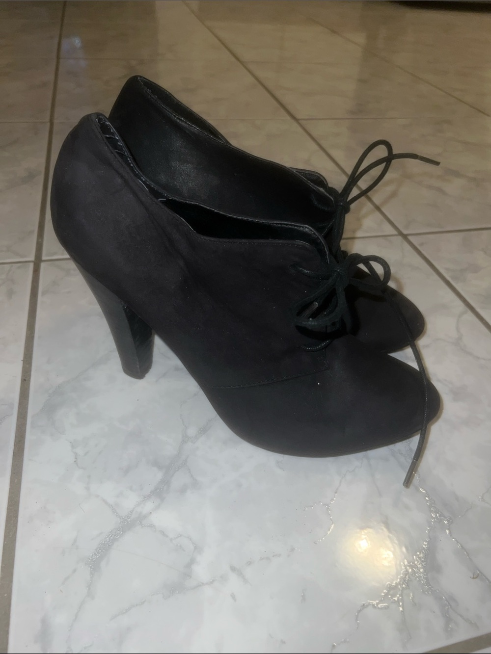 Aldo Black Lace-Up High Heel Ankle Booties